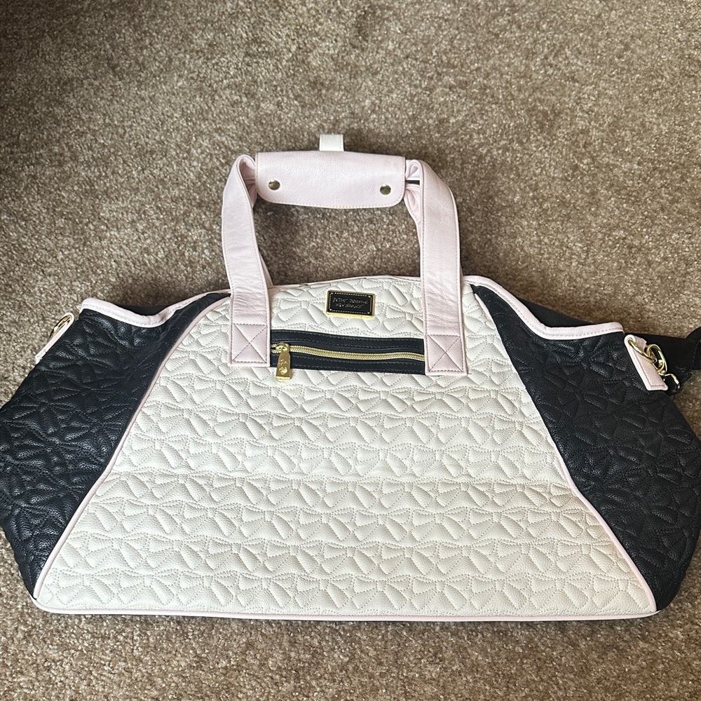 Betsey Johnson Cream and Black Quilted Travel Bag